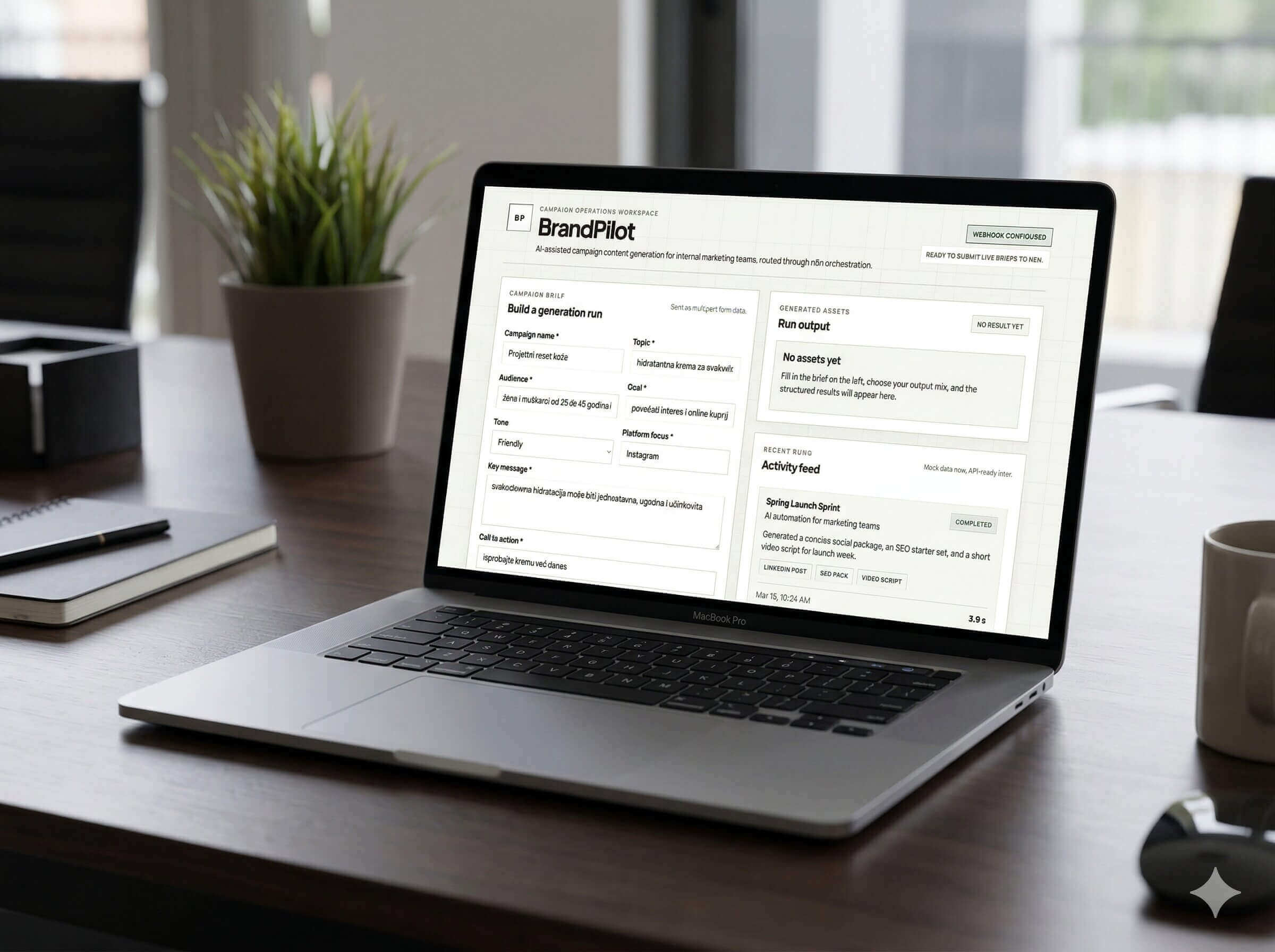 BrandPilot mockup za sustav proizvodnje sadržaja